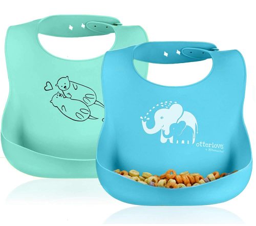 otterlove best silicone bib blue whales green otters non-toxic
