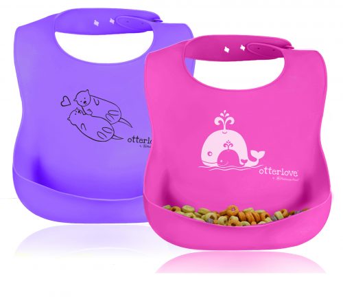 Silicone Bib - 2 Pack - Pink Whales & Purple Otters