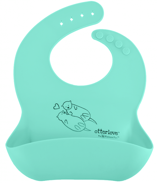 Silicone Bib - Single - Green Otters