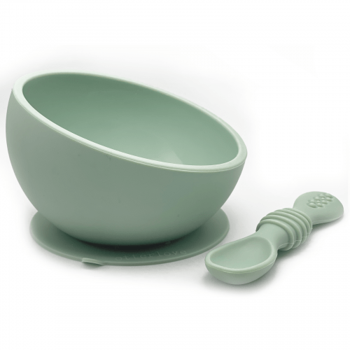 ergonomic silicone baby feeding bowl with suction base - Sage