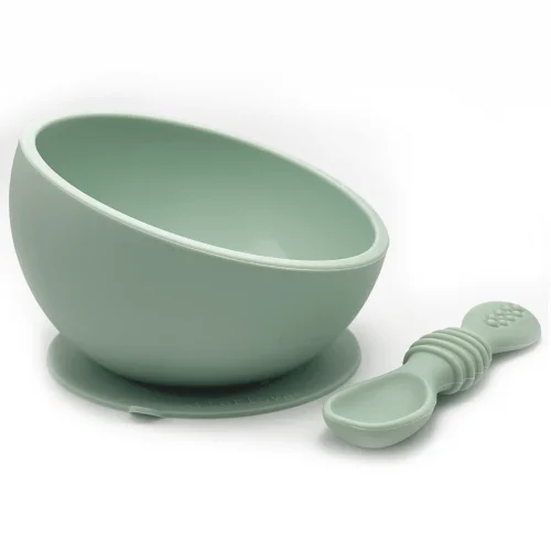 ergonomic silicone baby feeding bowl with suction base - Sage