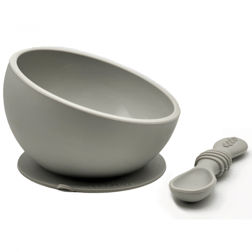 ergonomic silicone baby feeding bowl with suction base - sand