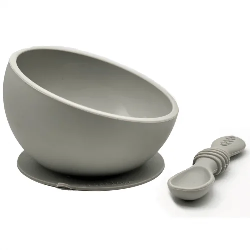 ergonomic silicone baby feeding bowl with suction base - sand