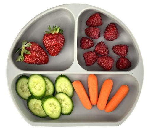 silicone baby food toddler divided plate with suction based and lid
