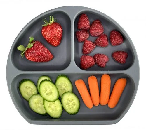 silicone baby food toddler divided plate with suction based and lid
