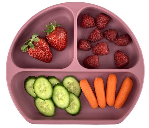 silicone baby food toddler divided plate with suction based and lid