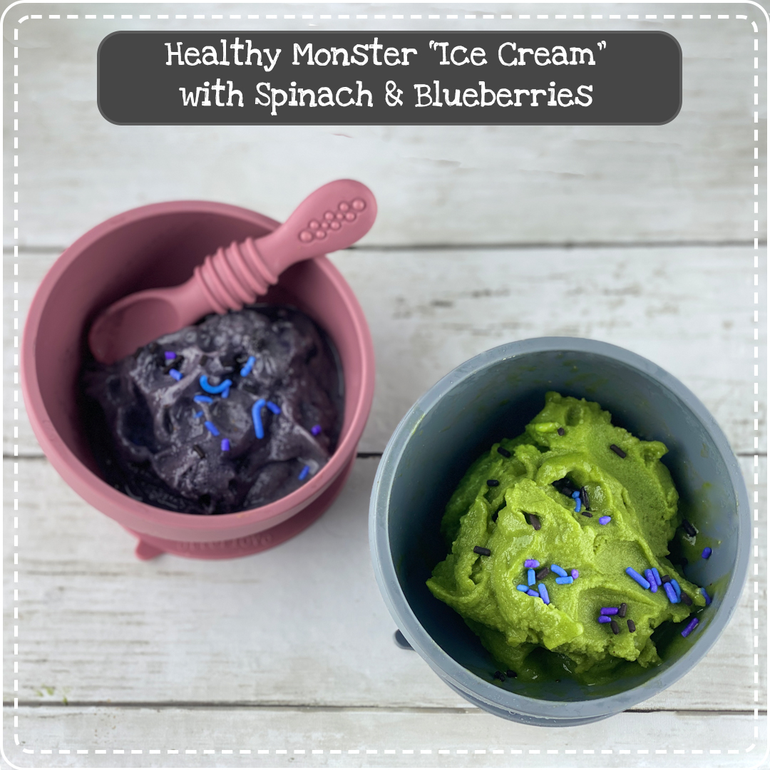 Healthy Banana Ice Cream with Spinach and Blueberries