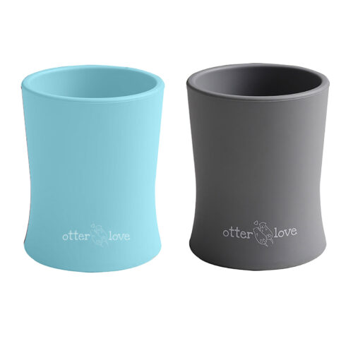 natural grip silicone baby cup tiny toddler training cup - blue and smoke