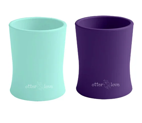 natural grip silicone baby cup tiny toddler training cup - green and violet